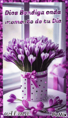 A Bouquet Of Purple Flowers In A White Vase GIF
