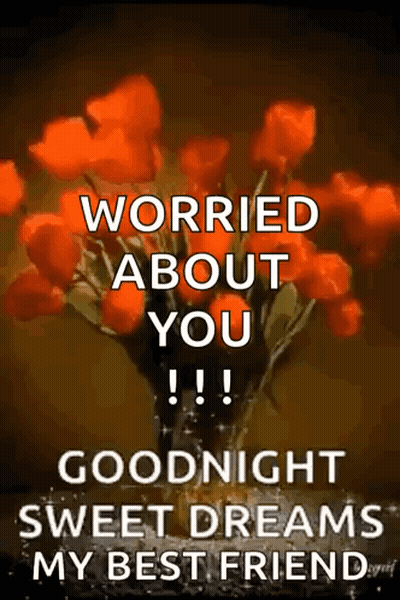 A Bouquet Of Red Flowers In A Vase With The Words `` Worried About You !!! '' Goodnight Sweet Dreams My Best Friend . GIF