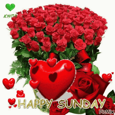 A Bouquet Of Red Roses With A Heart And The Words Happy Sunday GIF