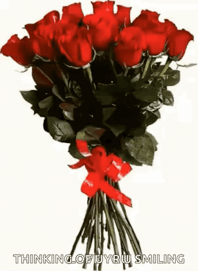 A Bouquet Of Red Roses With A Red Ribbon On A White Background GIF