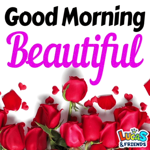 A Bouquet Of Red Roses With The Words Good Morning Beautiful Above Them GIF