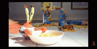 A Bowl Of Cereal With A Spongebob Character On It GIF