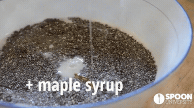 A Bowl Of Chia Seeds With Maple Syrup Being Poured Over Them GIF