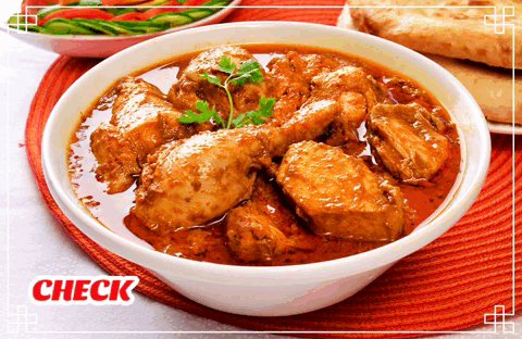 A Bowl Of Chicken Curry With Check Written On The Top GIF