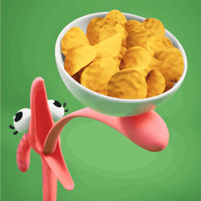 A Bowl Of Chips Sits On A Pink Spoon GIF