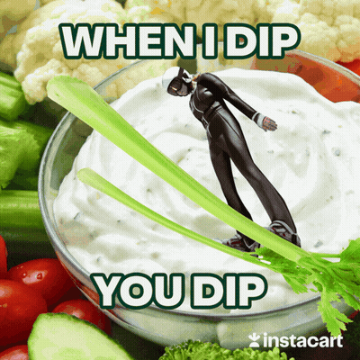 A Bowl Of Dip With Vegetables And The Words When I Dip You Dip On The Bottom GIF
