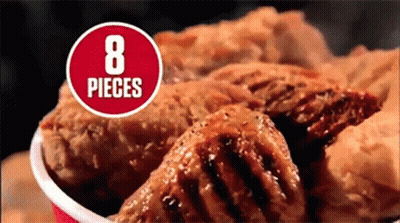 A Bowl Of Fried Chicken With A Sign That Says " 8 Pieces " GIF