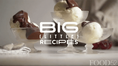 A Bowl Of Ice Cream With The Words Big Little Recipes Written On It GIF