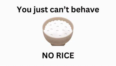 A Bowl Of Rice With The Words " You Just Can 'T Behave No Rice " Underneath It GIF