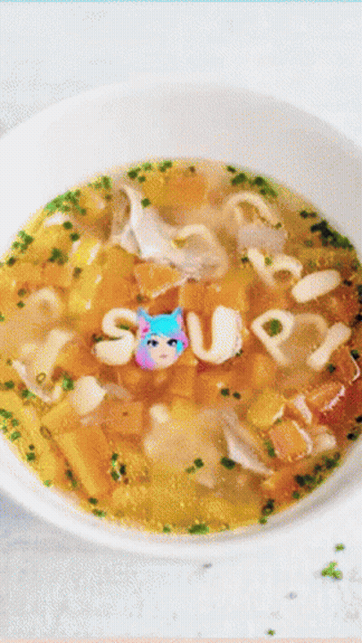 A Bowl Of Soup With The Word Soup Written On The Top GIF