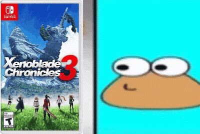 A Box For Xenoblade Chronicles 3 Next To A Picture Of A Pug GIF