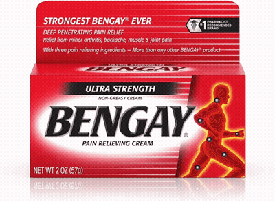 A Box Of Bengay Pain Relieving Cream With A Picture Of A Man GIF