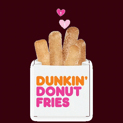 A Box Of Dunkin ' Donut Fries With Balloons Coming Out Of It GIF