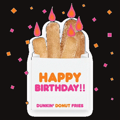 A Box Of Dunkin ' Donut Fries With Birthday Candles On It GIF