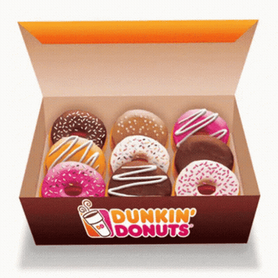 A Box Of Dunkin ' Donuts With A Cup Of Coffee On It GIF