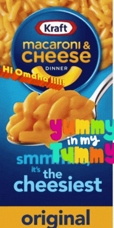 A Box Of Kraft Macaroni And Cheese With A Spoonful Of Macaroni And Cheese GIF