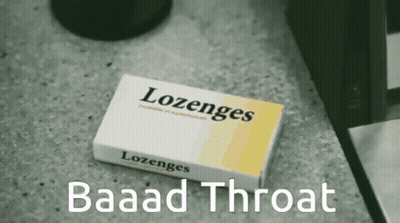 A Box Of Lozenges That Says Baaad Throat On The Bottom GIF