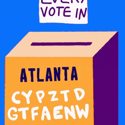 A Box That Says Atlanta Cypztd Gtfaenw Is On A Blue Background GIF