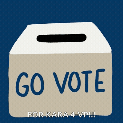 A Box With The Words Go Vote For Kara 4-Vp Written On It GIF