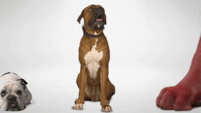 A Boxer Dog Sits Next To A Bulldog And A Large Red Paw GIF