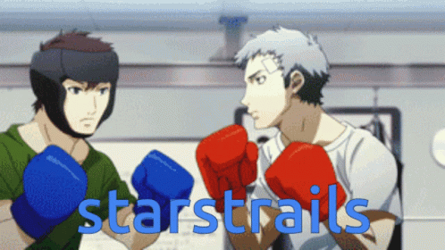 A Boxing Match With The Words Starstrails In Blue Letters GIF