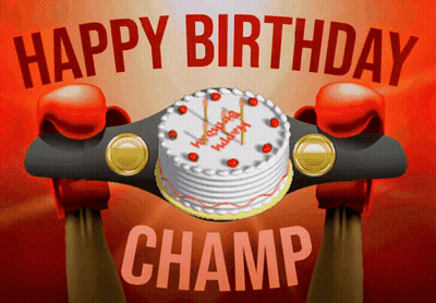 A Boxing Ring With A Cake In It And The Words Happy Birthday Champ GIF