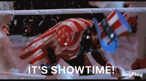A Boxing Ring With The Words " It 'S Showtime " On It GIF