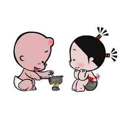 A Boy And A Girl Are Cooking Food Together . Sticker