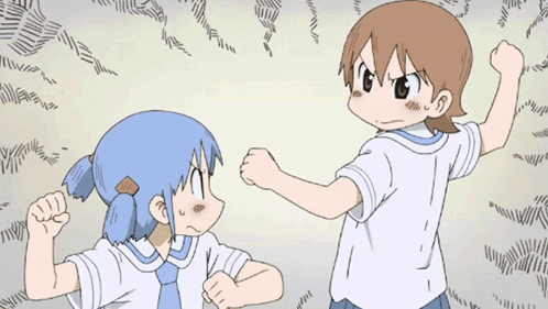 A Boy And A Girl Are Fighting In A Cartoon Drawing GIF