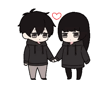 A Boy And A Girl Are Holding Hands With A Heart Behind Them Sticker