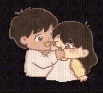 A Boy And A Girl Are Hugging Each Other And The Girl Is Covering Her Mouth With Her Hand . GIF