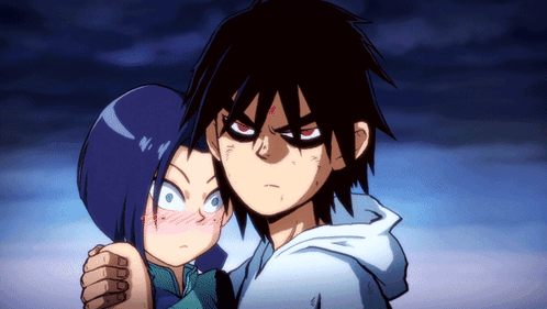 A Boy And A Girl Are Hugging Each Other In A Cartoon Scene GIF