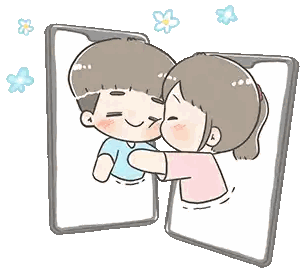 A Boy And A Girl Are Hugging Each Other While Looking At Each Other On A Cell Phone . Sticker