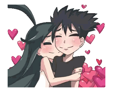 A Boy And A Girl Are Hugging Each Other With Hearts Around Them Sticker
