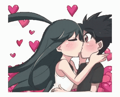 A Boy And A Girl Are Kissing In A Pixel Art . GIF