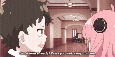 A Boy And A Girl Are Looking At Each Other And The Girl Is Saying " You Scared Already " GIF