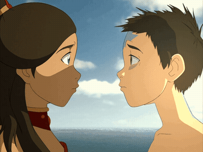 A Boy And A Girl Are Looking At Each Other In A Cartoon GIF