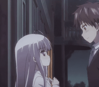 A Boy And A Girl Are Looking At Each Other In An Anime Scene GIF