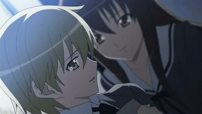 A Boy And A Girl Are Looking At Each Other In An Anime Scene GIF