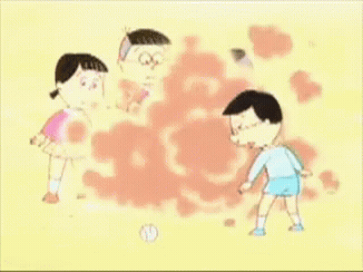A Boy And A Girl Are Playing With A Ball In A Cartoon Scene GIF