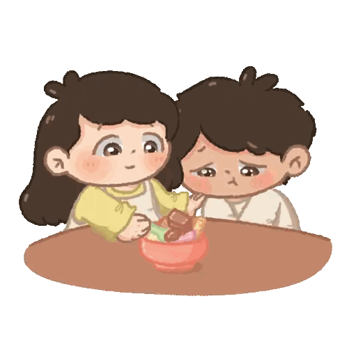 A Boy And A Girl Are Sitting At A Table With A Bowl Of Food On It Sticker