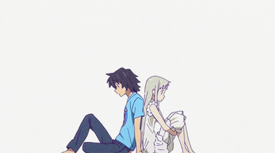 A Boy And A Girl Are Sitting Back To Back . GIF