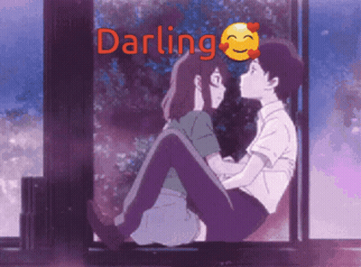 A Boy And A Girl Are Sitting Next To Each Other And The Word Darling Is Written Above Them GIF