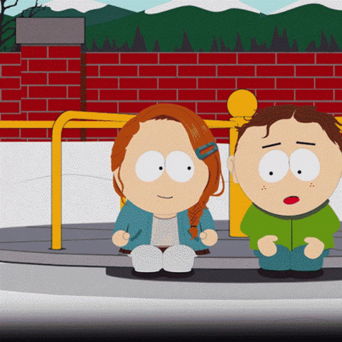 A Boy And A Girl Are Sitting Next To Each Other In A Cartoon GIF