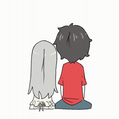 A Boy And A Girl Are Sitting Next To Each Other Looking At Something GIF