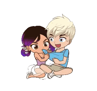A Boy And A Girl Are Sitting Next To Each Other On The Floor Sticker