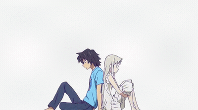 A Boy And A Girl Are Sitting Next To Each Other On The Ground . GIF