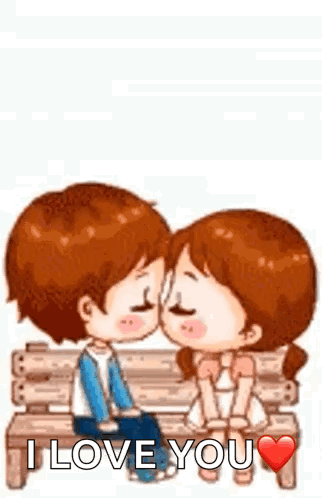 A Boy And A Girl Are Sitting On A Bench Kissing . GIF
