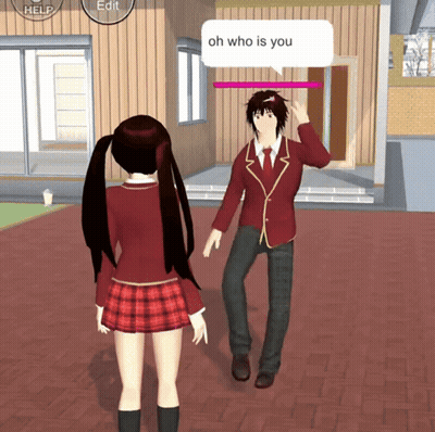 A Boy And A Girl Are Standing In Front Of A Building With A Speech Bubble Saying Oh Who Is You GIF