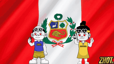 A Boy And A Girl Are Standing In Front Of A Peruvian Flag And The Girl Is Wearing A Shirt That Says Zhot GIF